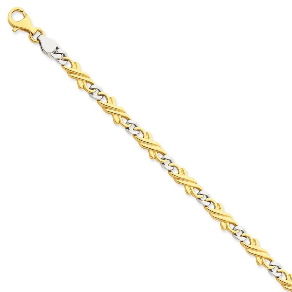 14k Yellow and White Gold, 6mm Fancy Link Bracelet, 7 Inch